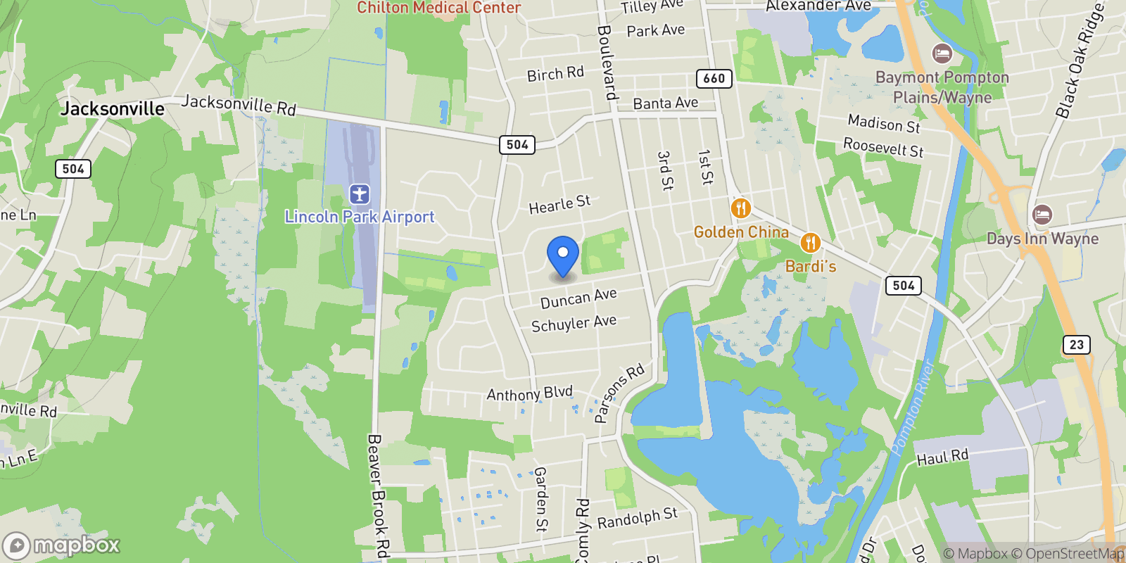 Map showing 92 Mandeville Ave, NJ, Pequannock Township, New Jersey, United States.