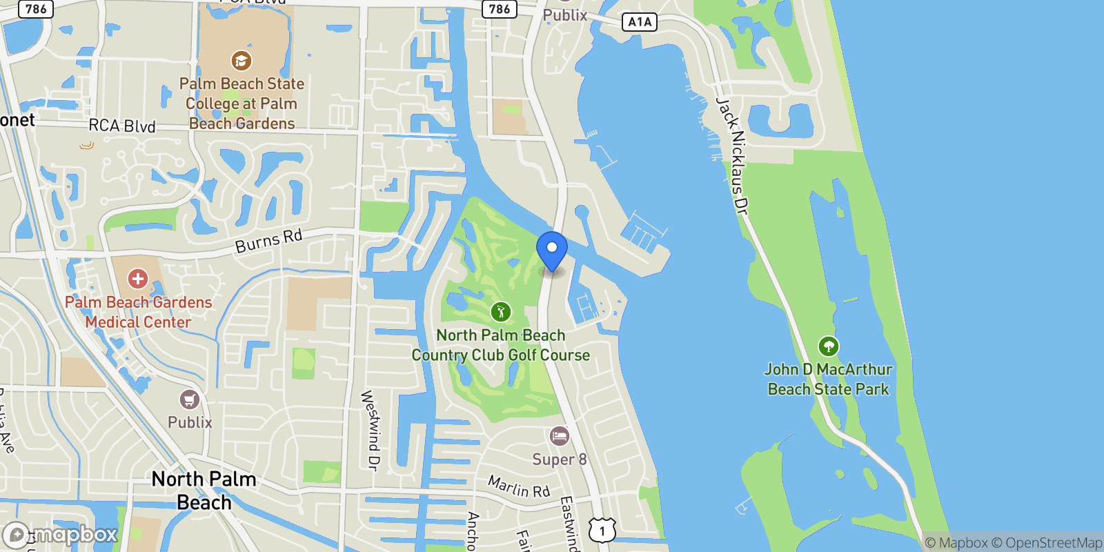 Map showing 1011 US Highway One D302, North Palm Beach, Florida, United States.