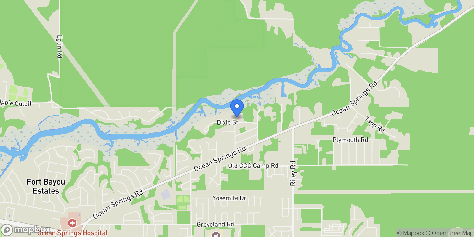 Map showing 6.37 Acres Dixie Street, Ocean Springs, MS 39564, Ocean Springs, Mississippi, United States.