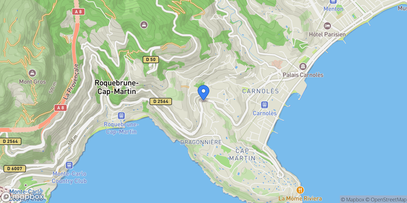 Map showing Roquebrune-Cap-Martin, Provence-Alpes-Côte d'Azur, France.