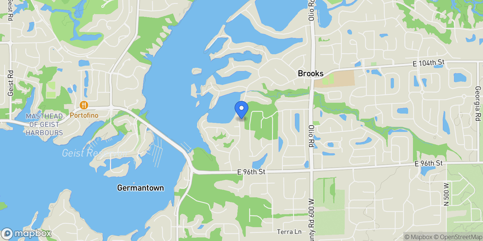 Map showing 9986 Springstone Rd, IN, McCordsville, Indiana, United States.
