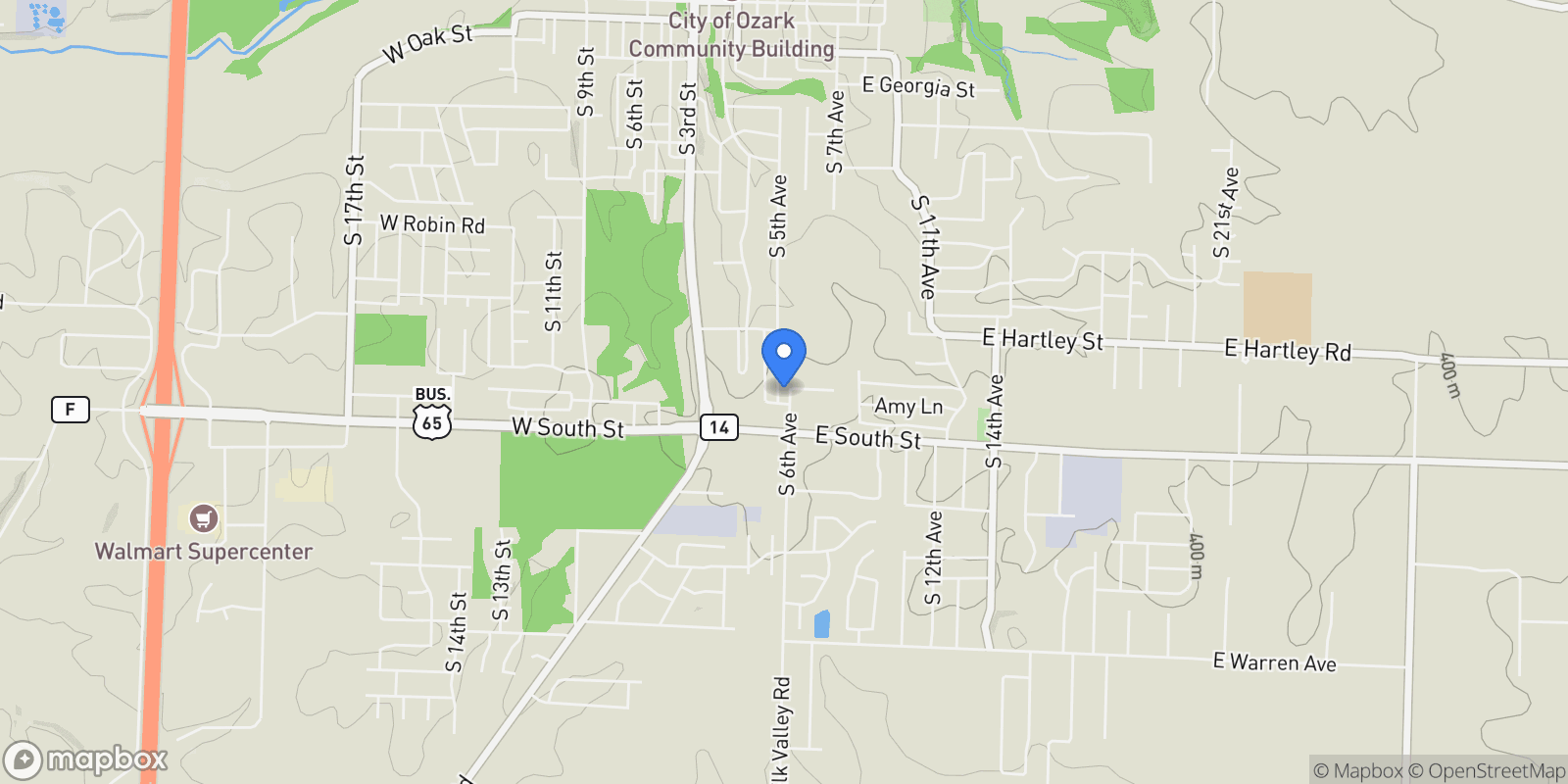 Map showing 1202 S 6th Avenue, Ozark, MO 65721, Ozark, Missouri, United States.
