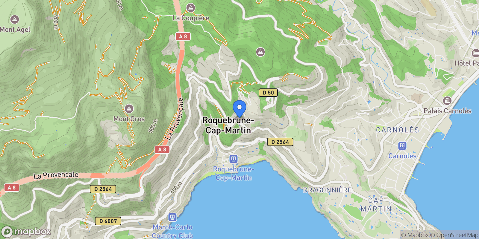 Map showing Roquebrune-Cap-Martin, Provence-Alpes-Côte d'Azur, France.