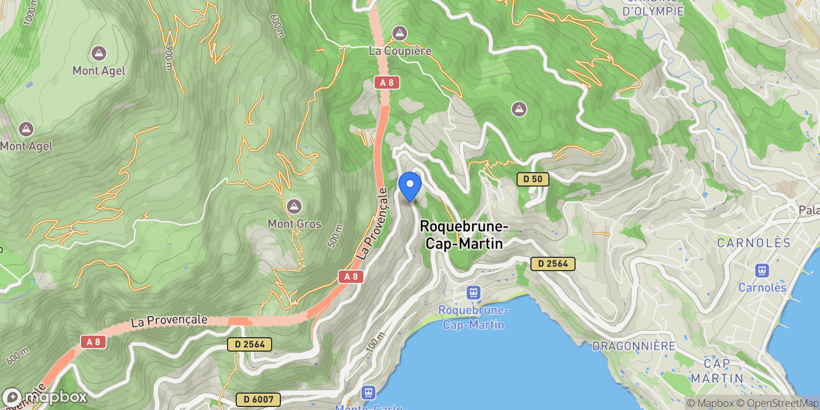 Map showing Roquebrune-Cap-Martin, Provence-Alpes-Côte d'Azur, France.