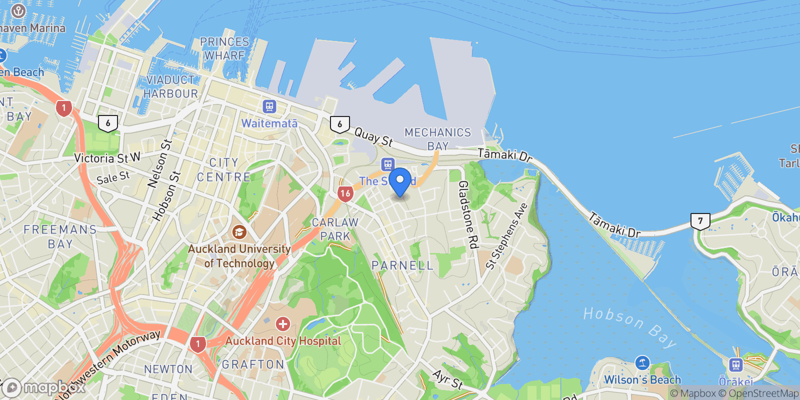 Map showing 6b/2 Churton Street, Parnell, Auckland 1052, New Zealand, Auckland, Auckland, New Zealand.