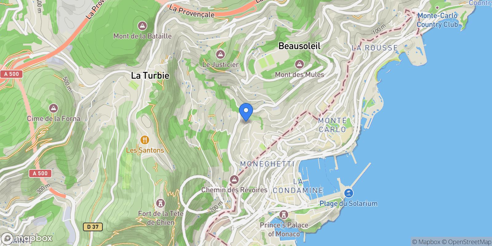 Map showing Beausoleil, Provence-Alpes-Côte d'Azur, France.