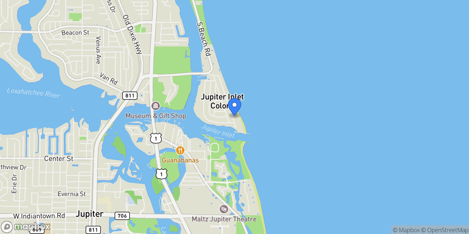 Map showing 22 Ocean Dr, Tequesta, Florida, United States.