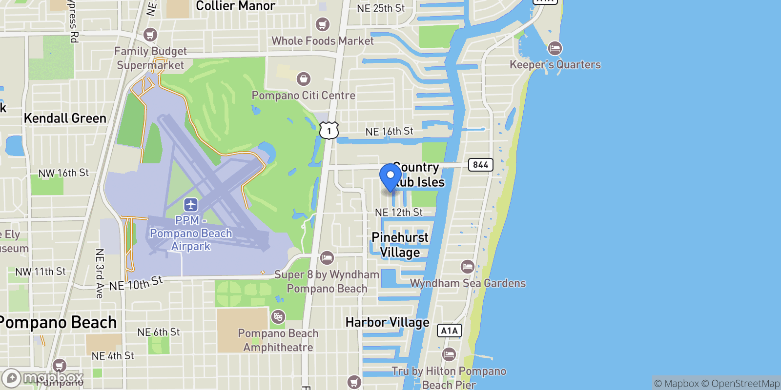 Map showing 1250 NE 27th Ter, Hillsboro Beach, Florida, United States.