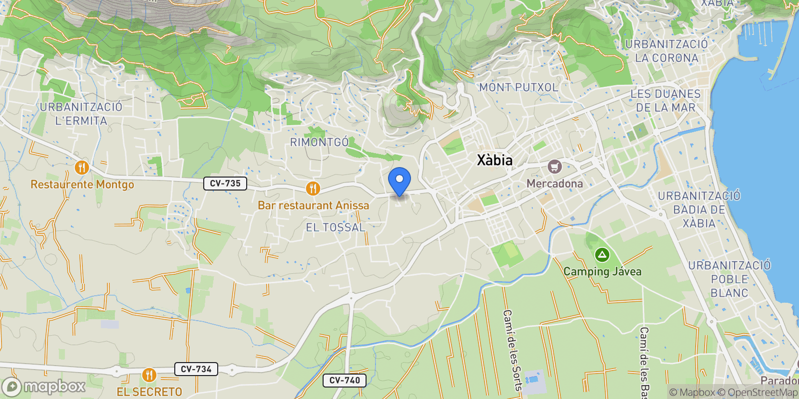 Map showing Montgo - Colomer, Jávea - Xàbia, ALICANTE, Jávea - Xàbia, Xabia / Javea, Valencian Community, Spain.