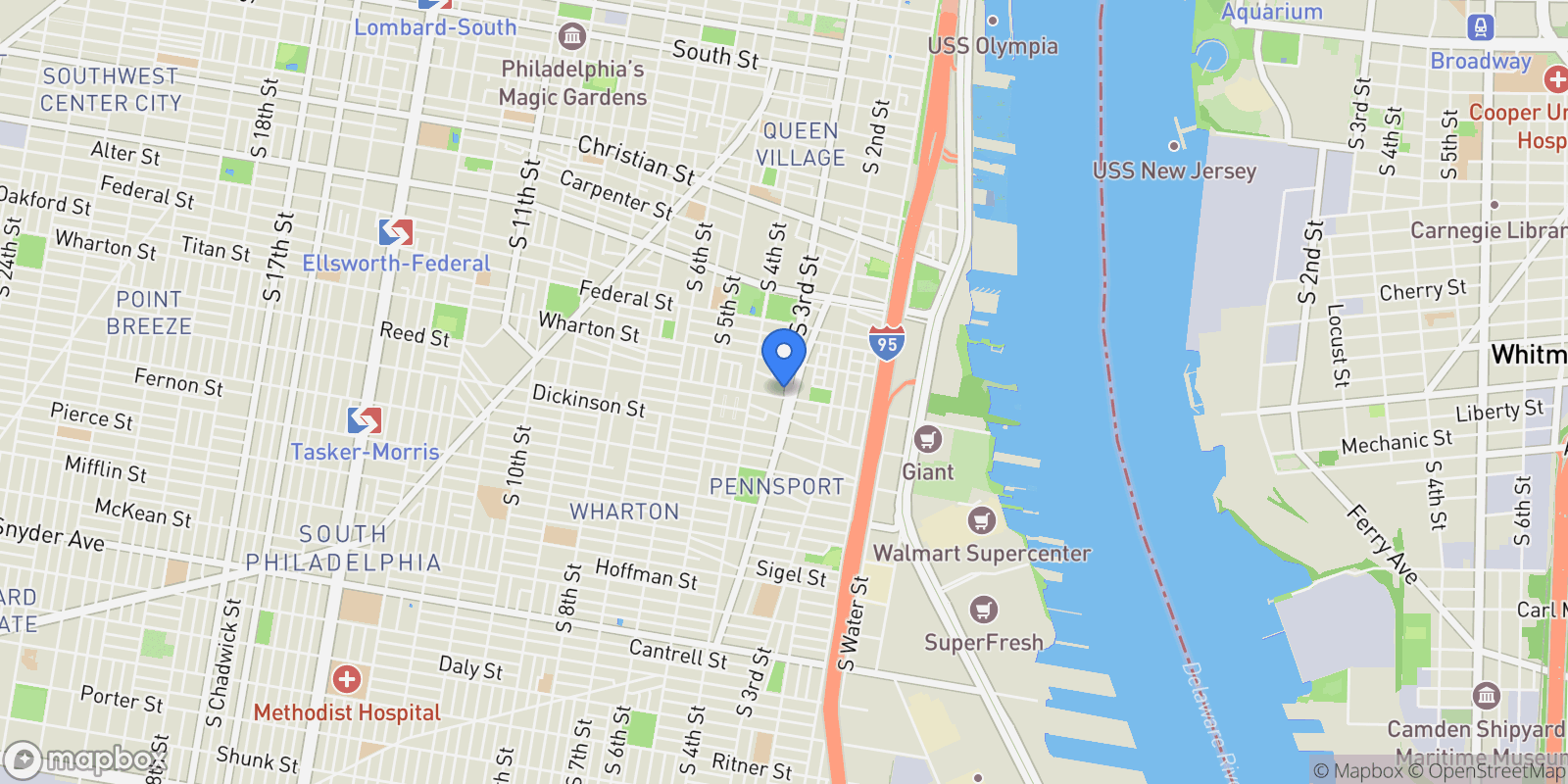 Map showing 1332 S 3rd St Unit C, PA, Philadelphia, Pennsylvania, United States.