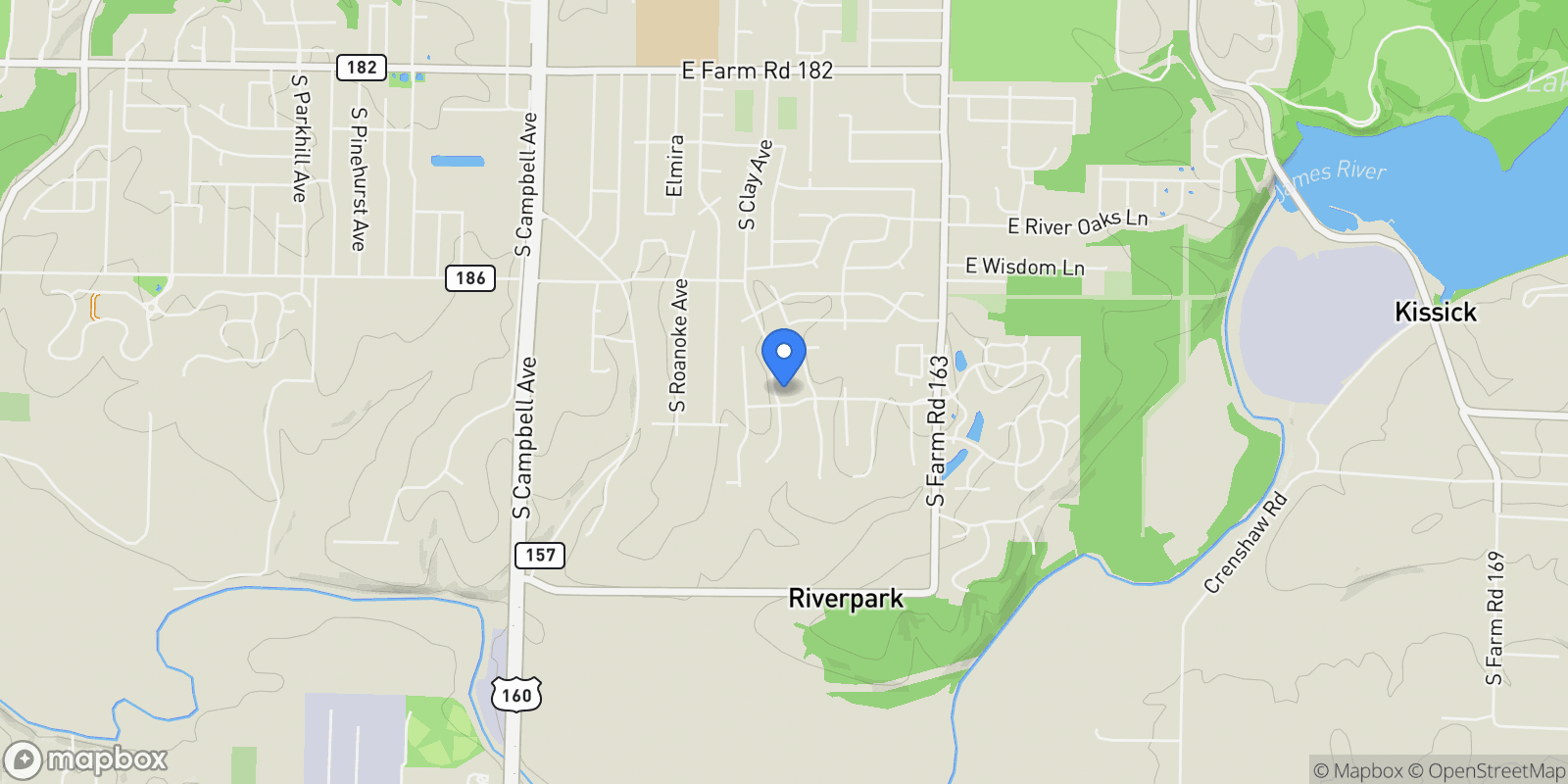Map showing 5990 S Clay Avenue, Springfield, MO 65810, Springfield, Missouri, United States.