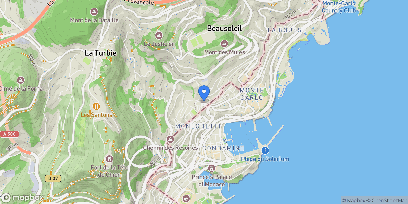 Map showing Beausoleil, Provence-Alpes-Côte d'Azur, France.