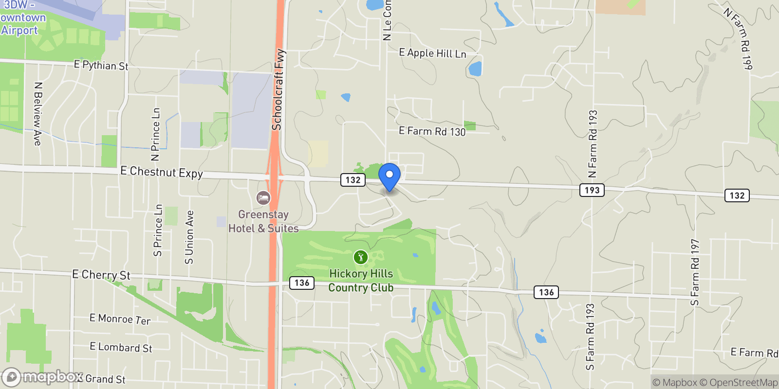 Map showing 252 Hickory Hills Boulevard, Springfield, MO 65802, Springfield, Missouri, United States.