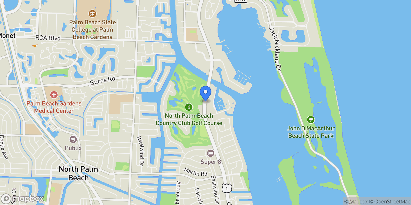 Map showing 1011 US Highway One B405, North Palm Beach, Florida, United States.