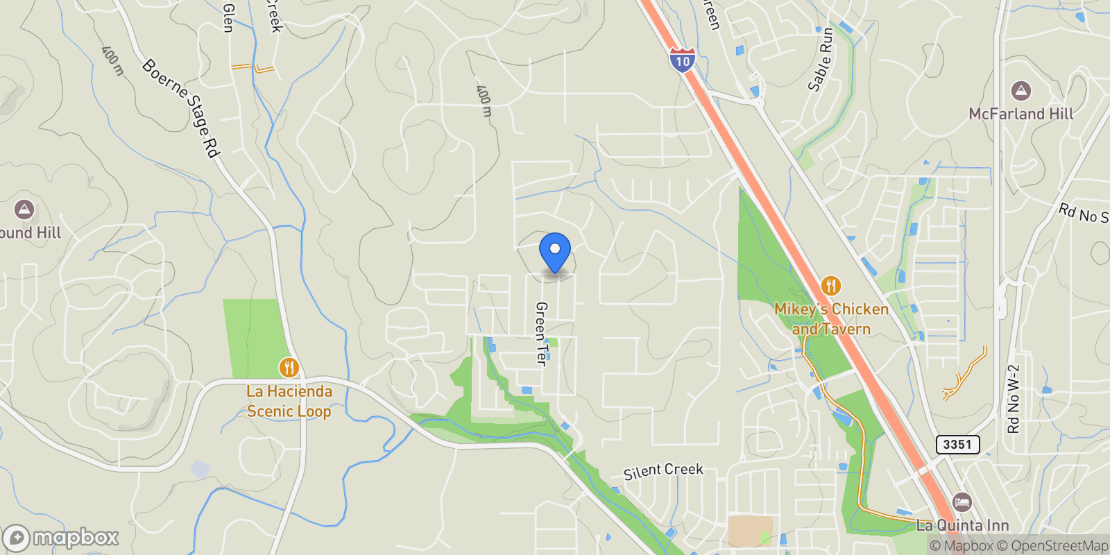 Map showing 25851 Warbler Vw, San Antonio, TX 78255, San Antonio, Texas, United States.