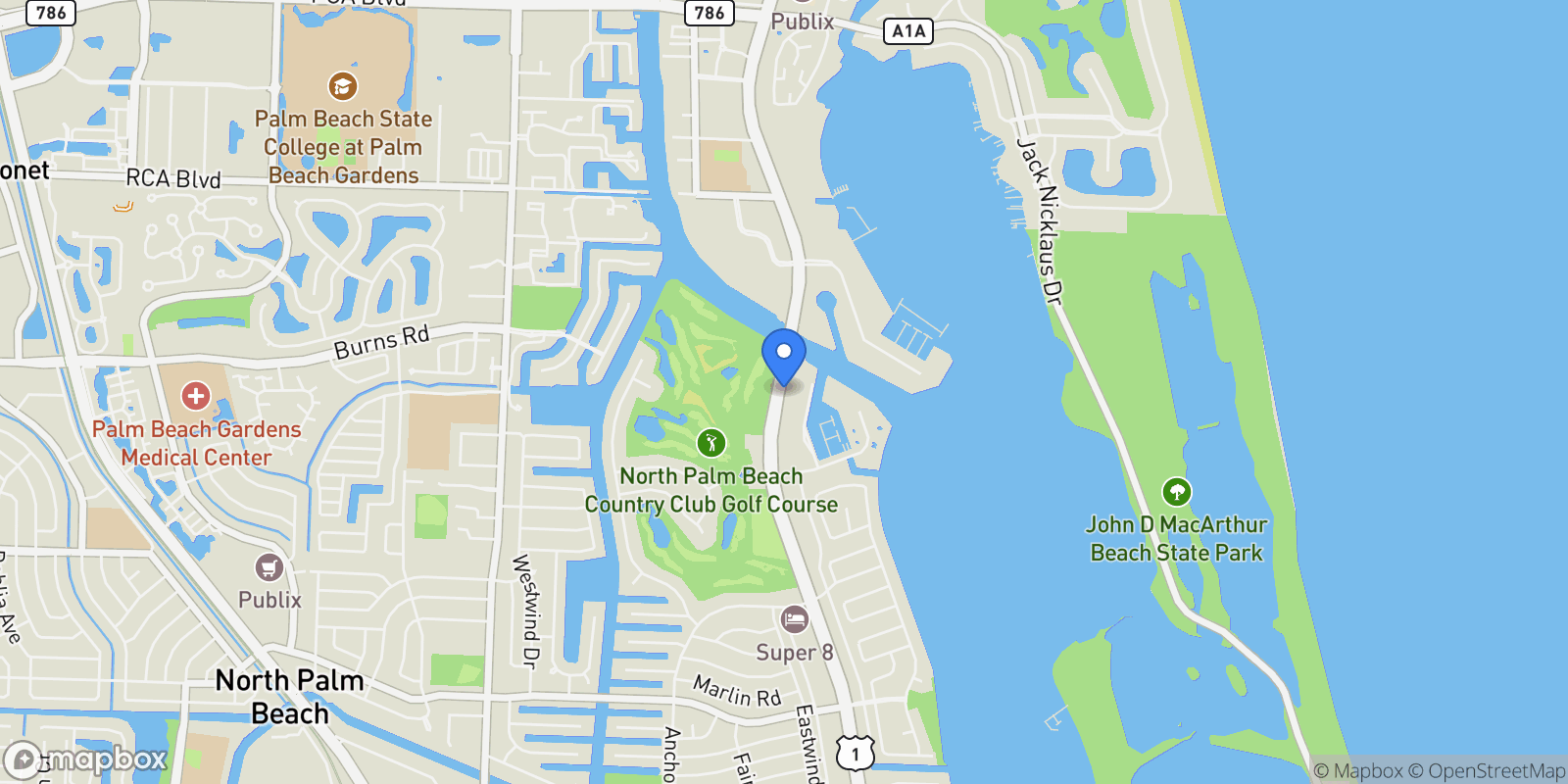 Map showing 1011 US Highway One D205, North Palm Beach, Florida, United States.