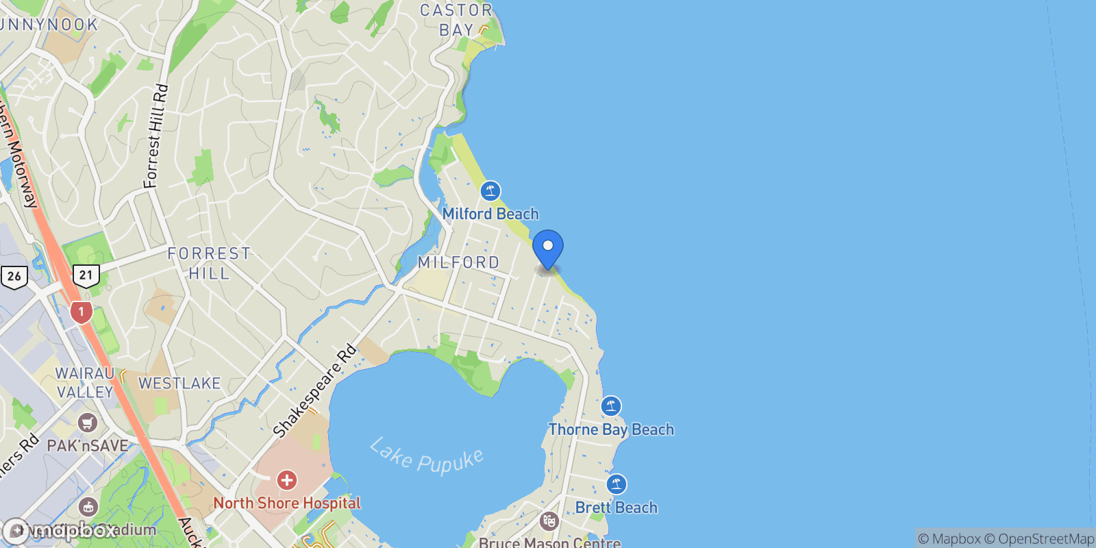 Map showing 34 Muritai Road, Milford, Auckland 0620, New Zealand, Auckland, Auckland, New Zealand.