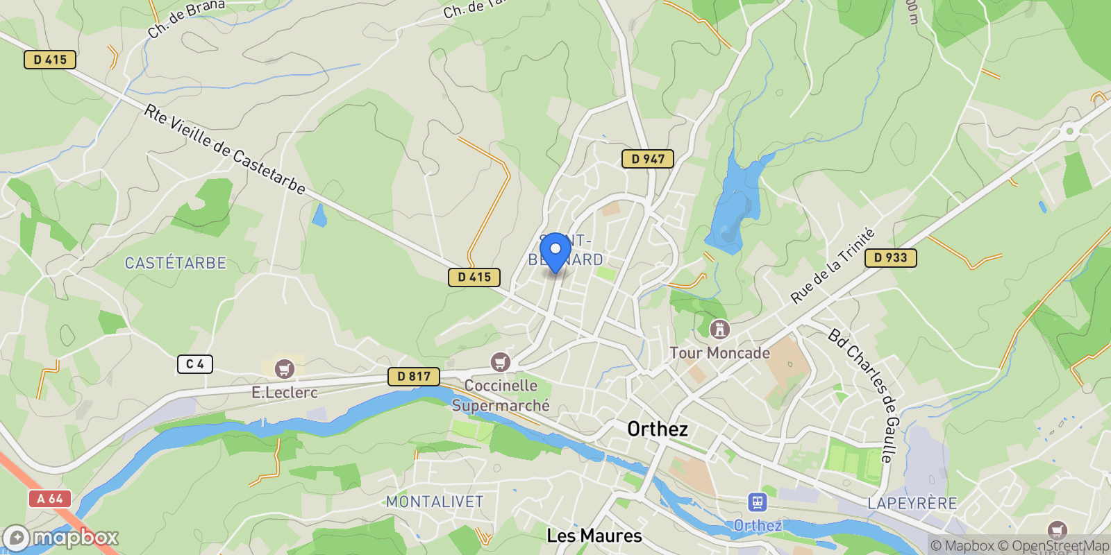 Map showing Orthez, Nouvelle-Aquitaine, France.