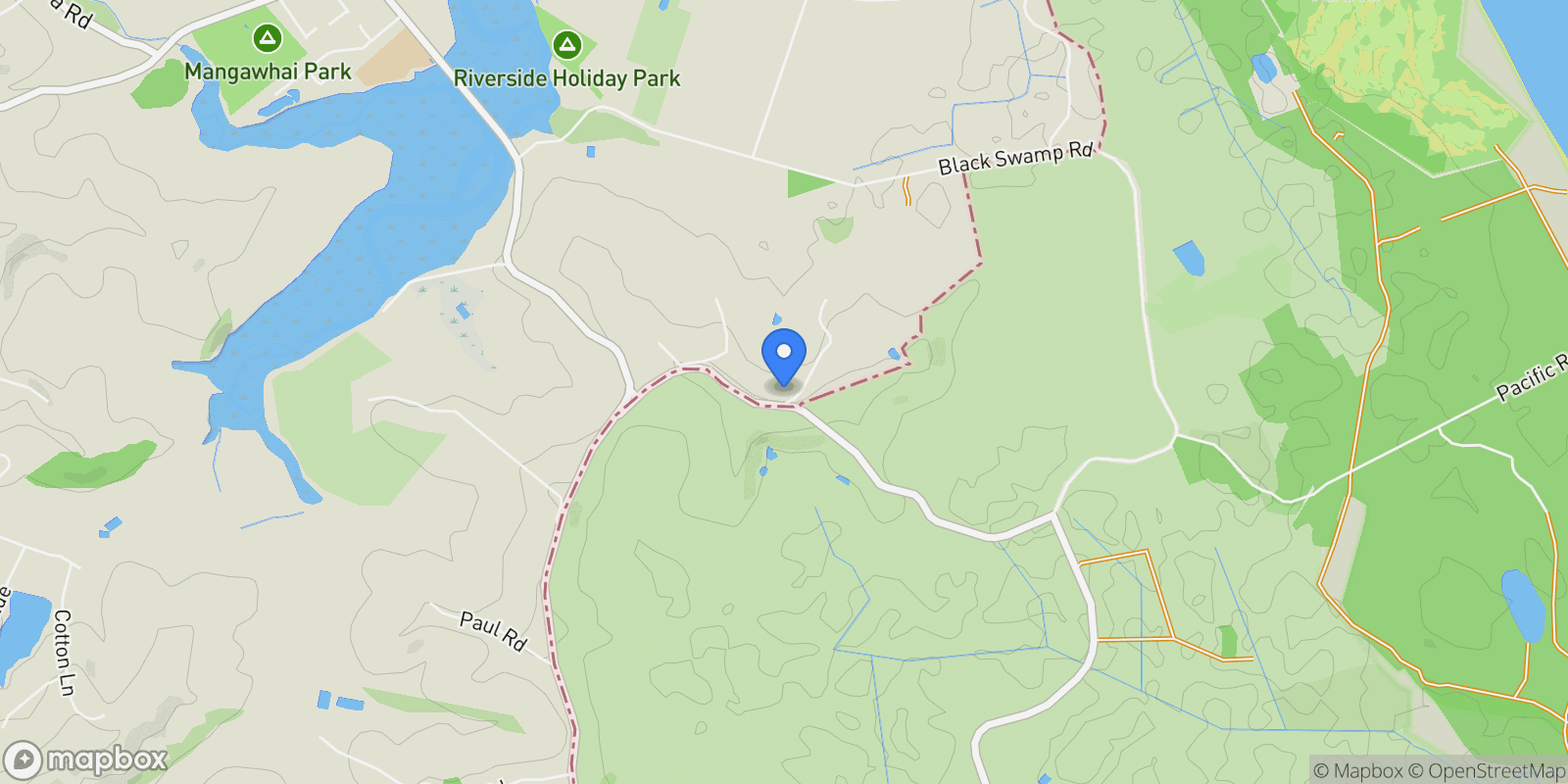 Map showing 81A Coal Hill Road, Mangawhai 0975, New Zealand, Mangawhai, Northland, New Zealand.