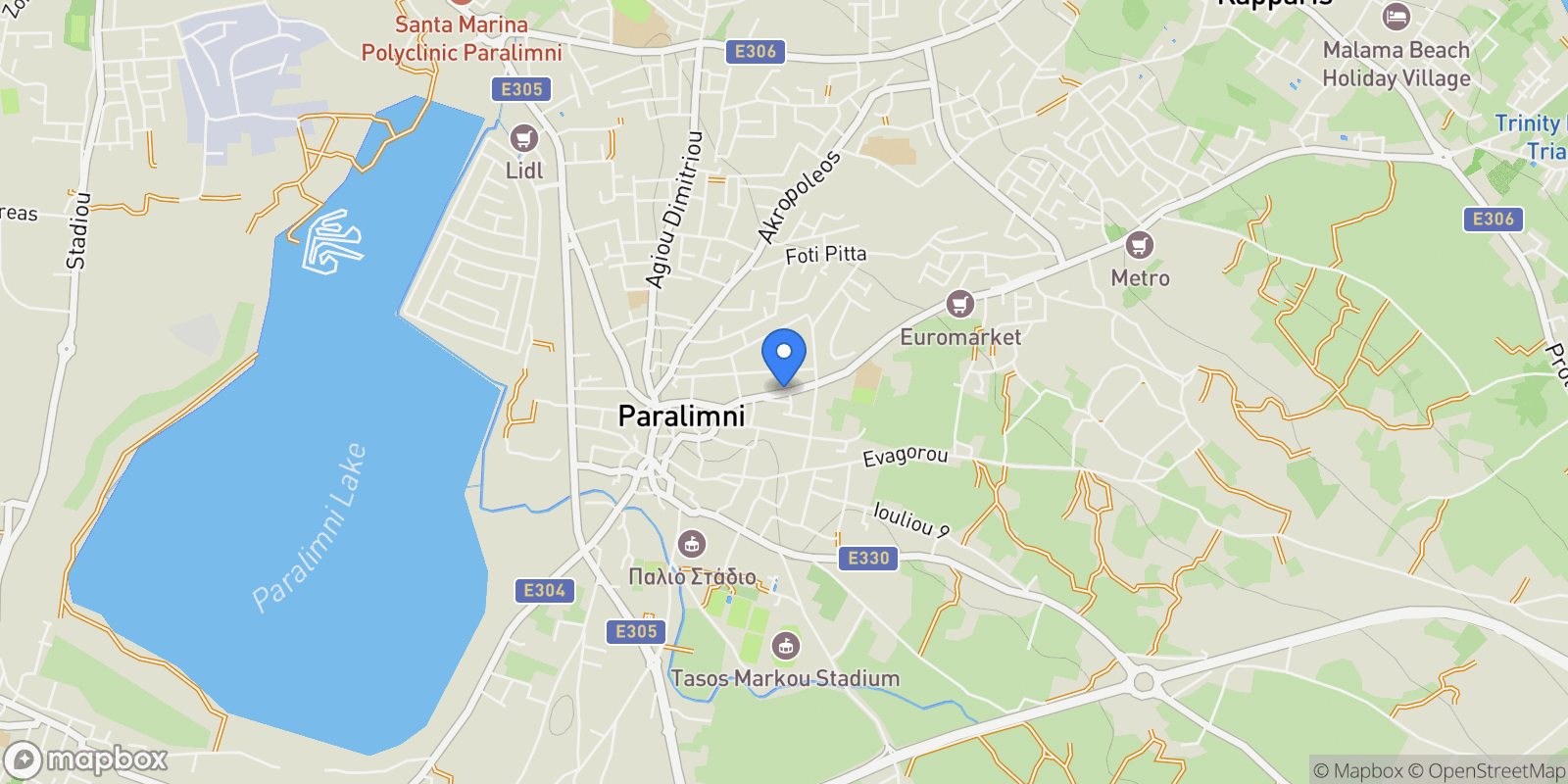 Map showing Paralimni, Famagusta, Cyprus.