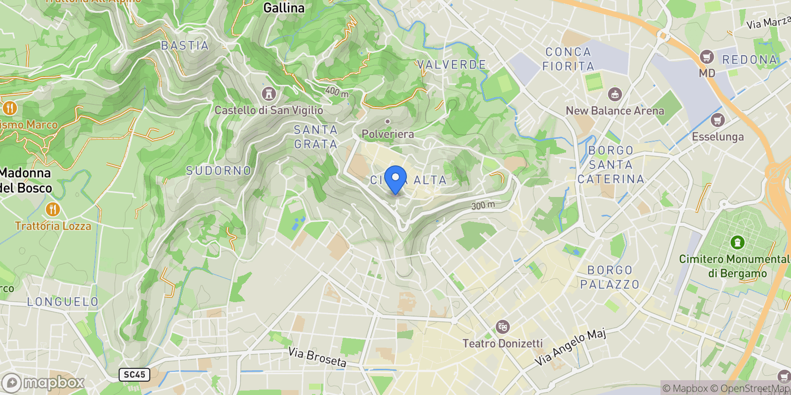 Map showing Via Arena, Bergamo, Lombardy, Italy.