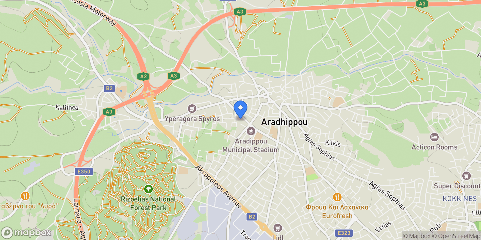 Map showing Aradippou, Larnaca, Cyprus.