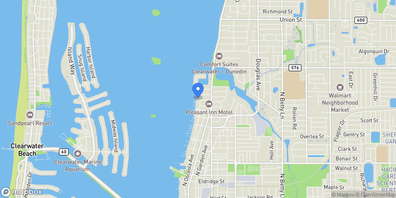 Map showing 1748 Sunset Dr, Clearwater, FL 33755, Clearwater, Florida, United States.