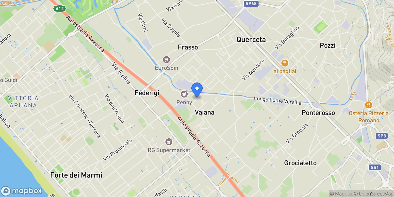 Map showing Via Martiri della Sassaia, Forte dei Marmi, Tuscany, Italy.