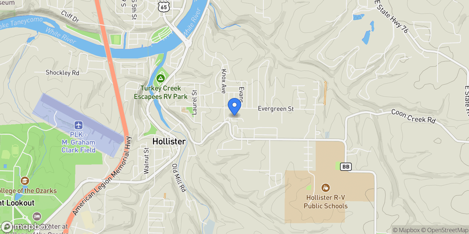 Map showing 181-243 Sagers Lane, Hollister, MO 65672, Ridgedale, Missouri, United States.
