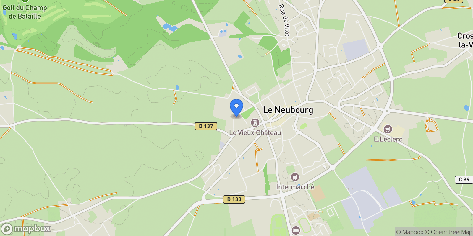 Map showing Le Neubourg, Normandy, France.