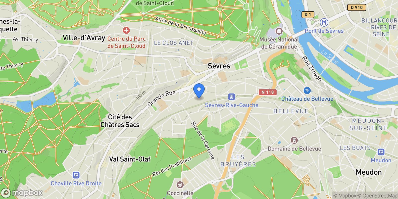 Map showing Sèvres, Île-de-France, France.