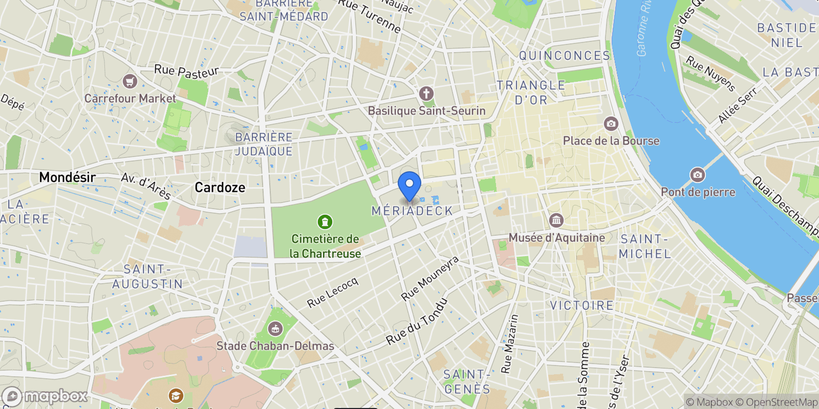 Map showing Bordeaux, Nouvelle-Aquitaine, France.