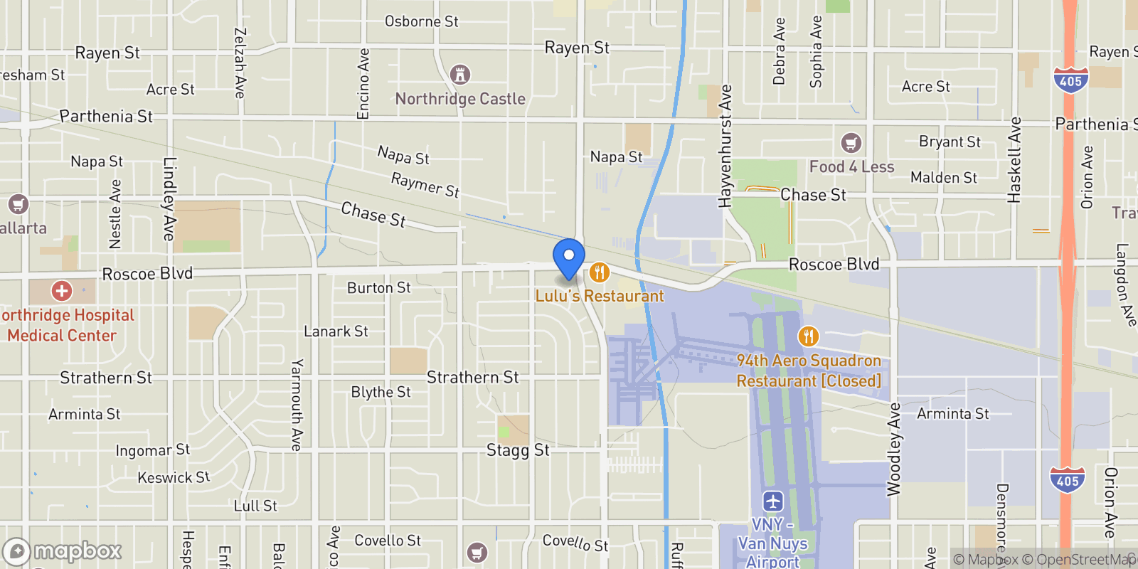 Map showing 17011 Burton Street, Los Angeles, California, United States.
