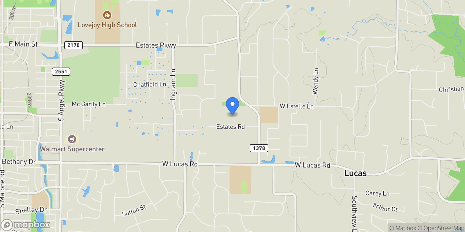 Map showing 10 Estates Road, Lucas, TX 75002, Lucas, Texas, United States.