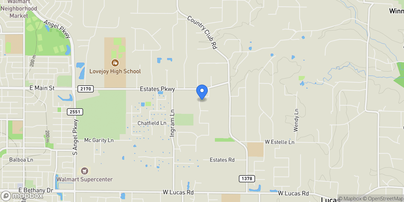 Map showing 1000 Saddlebrook Drive, Lucas, TX 75002, Allen, Texas, United States.