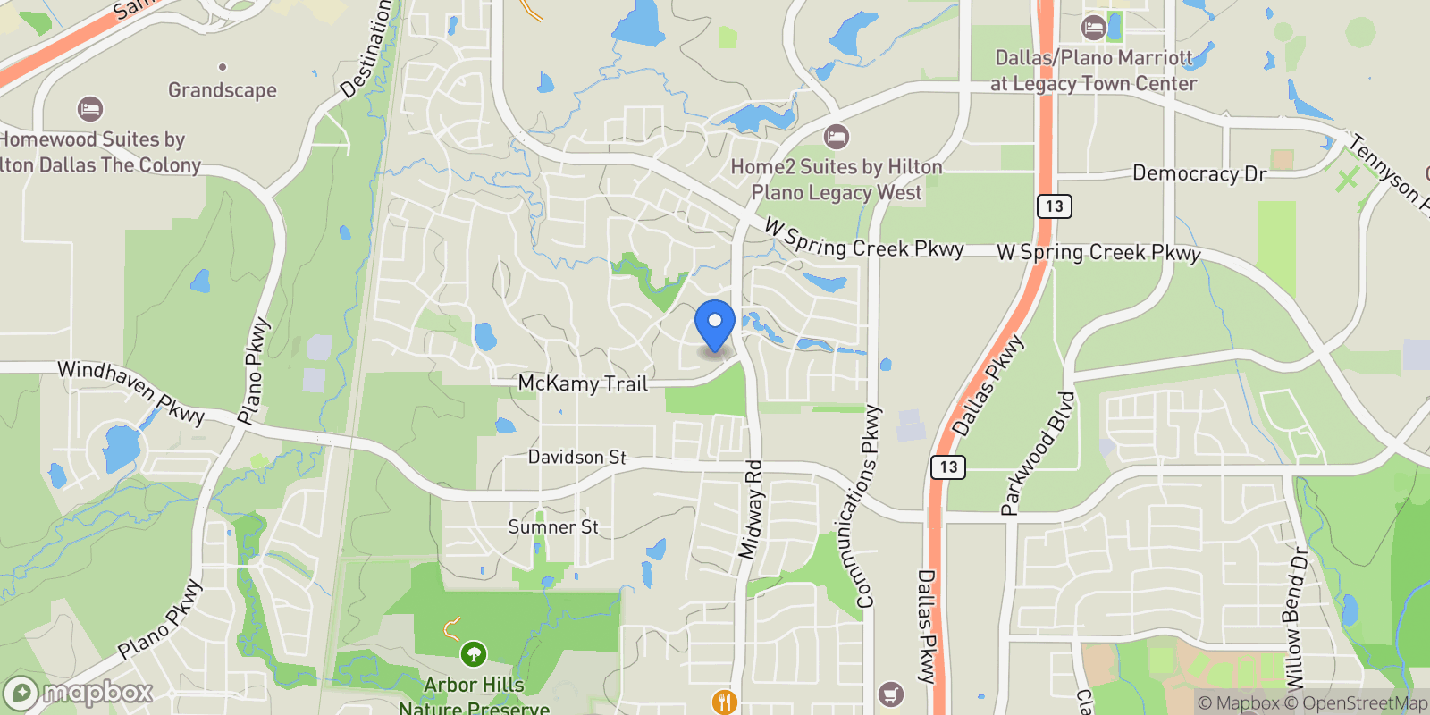 Map showing 6405 Fox Chase Lane, Plano, TX 75024, Plano, Texas, United States.