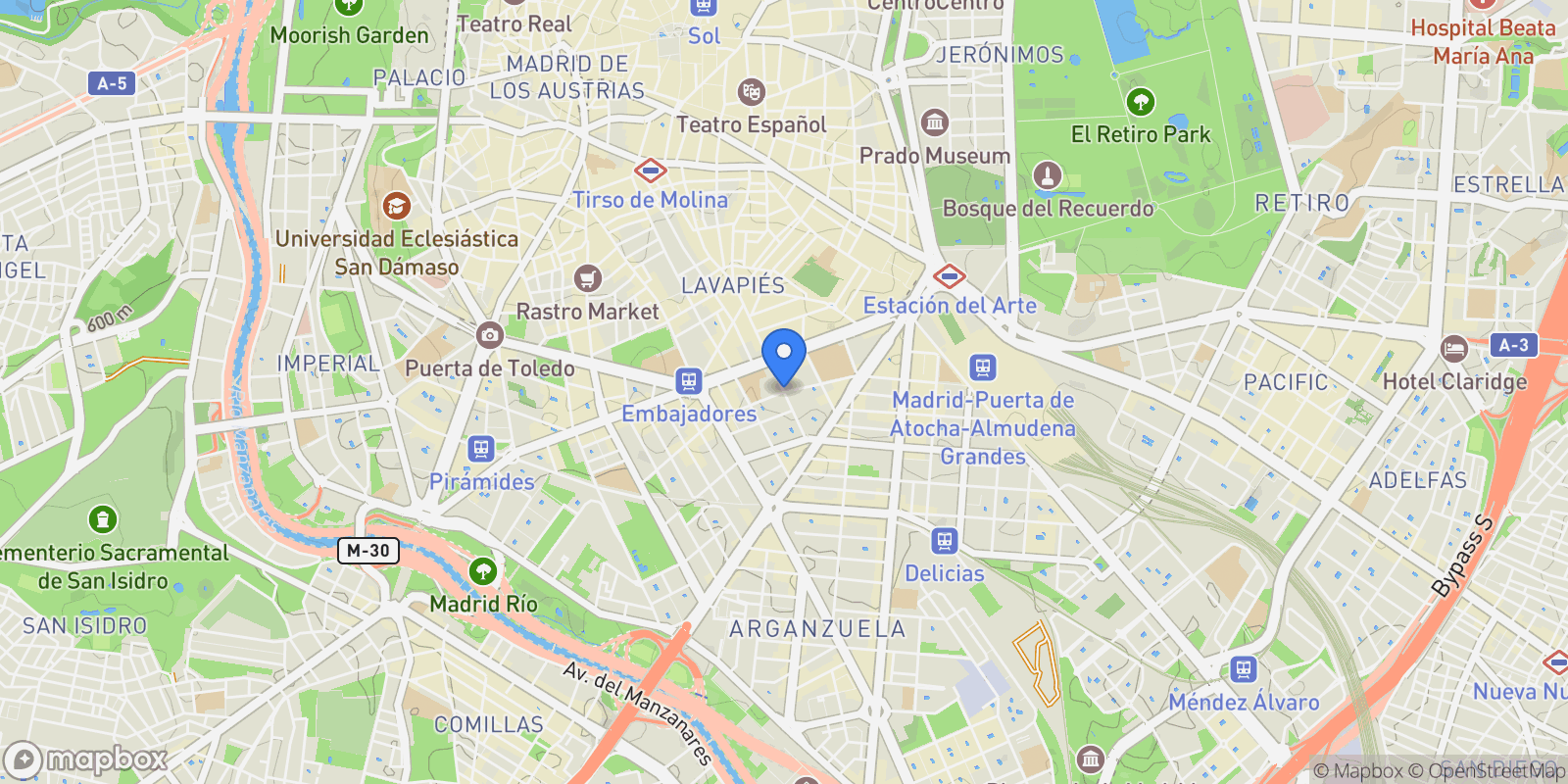 Map showing C. de Sebastián Elcano, Arganzuela, 28012 Madrid, Spain, Arganzuela, Madrid, Spain.