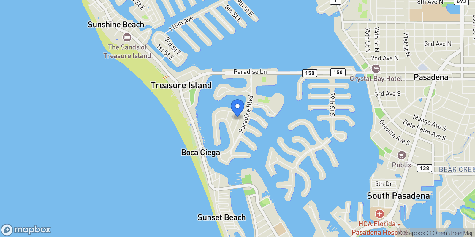 Map showing 10206 4th St E, Treasure Island, FL 33706, St. Pete Beach, Florida, United States.