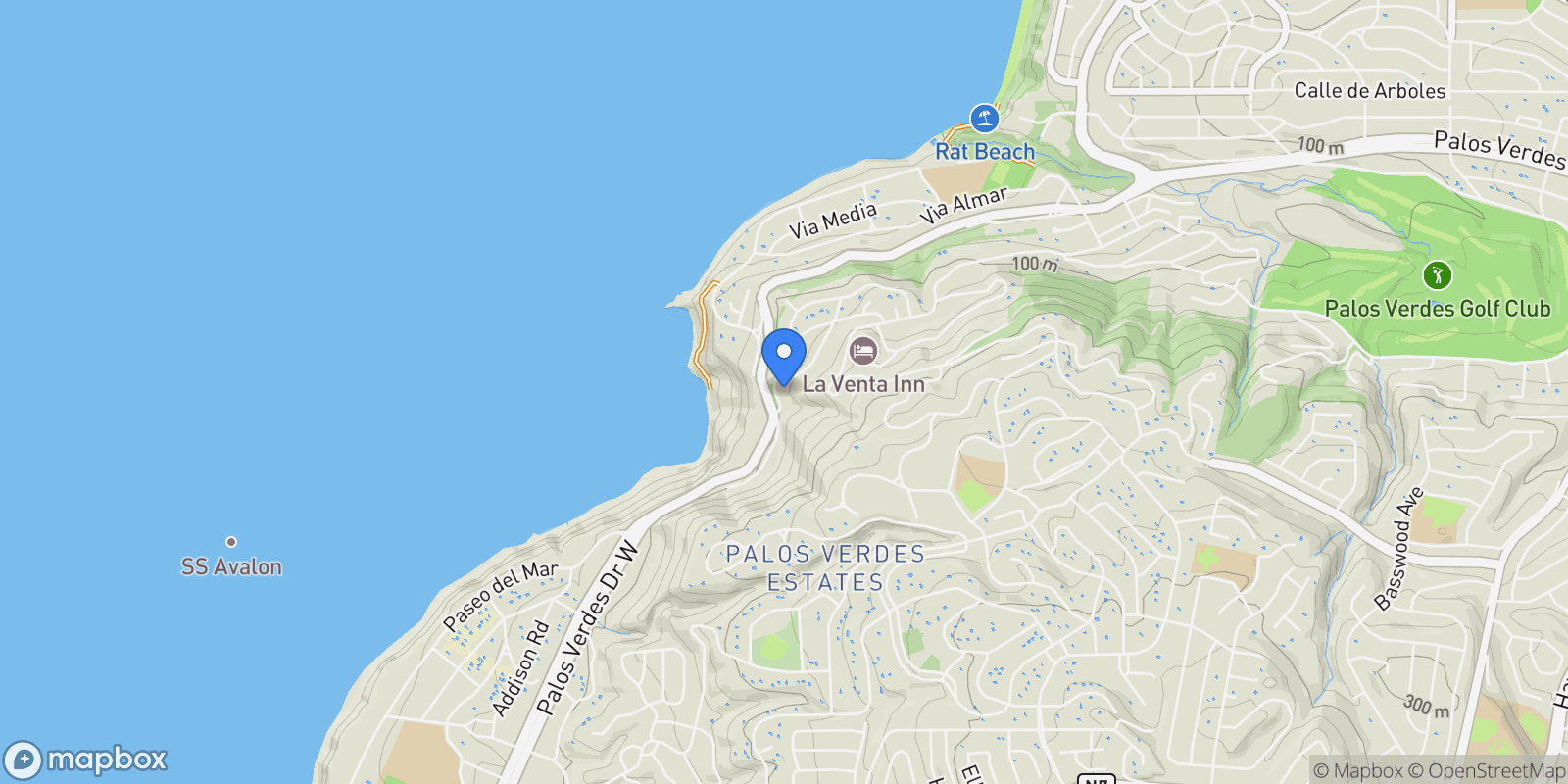 Map showing 1400 Via Montemar, Rolling Hills Estates, California, United States.