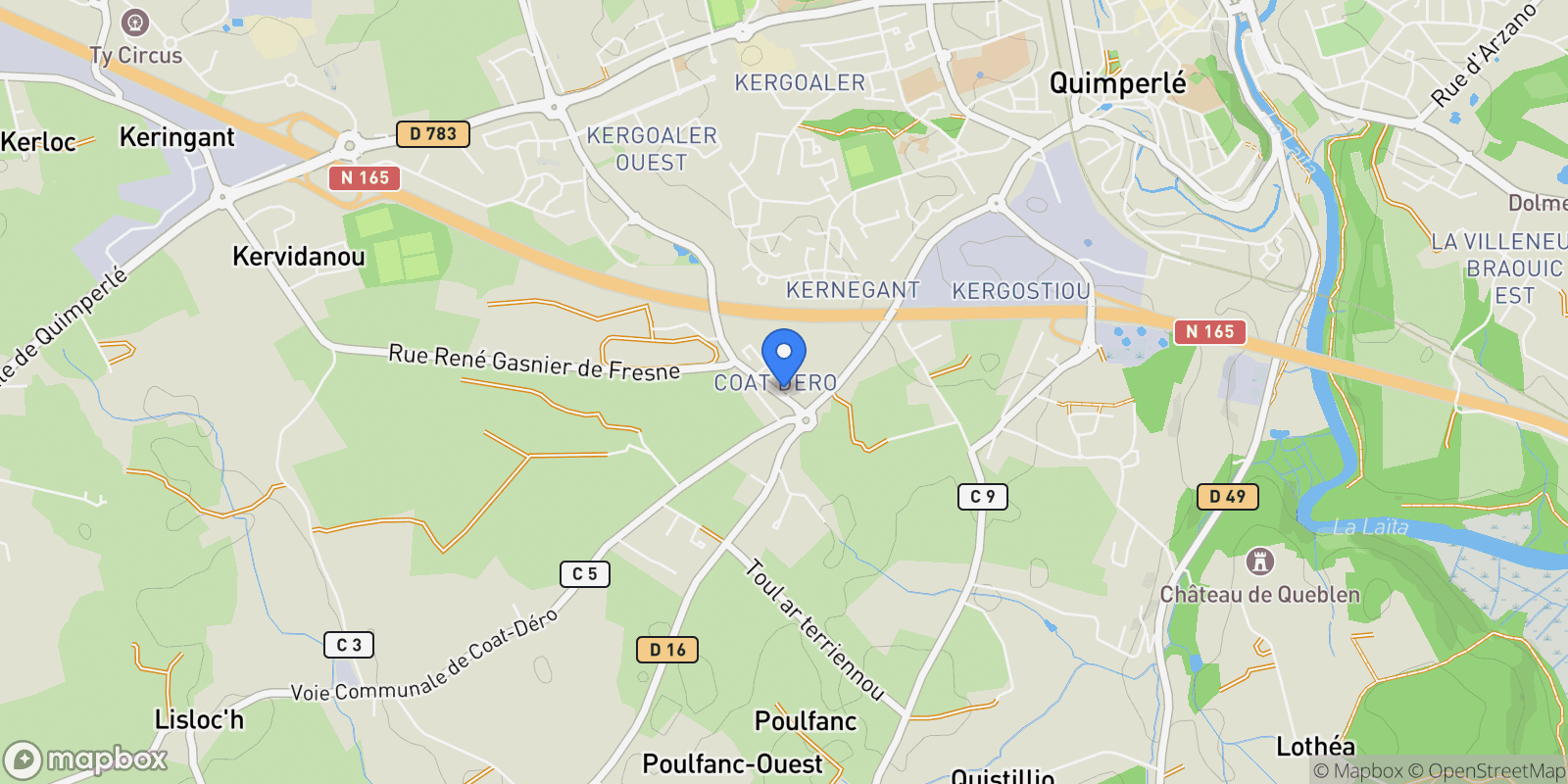 Map showing 2 Rue de Trélivalaire, 29300 Quimperlé, France, Quimperlé, Brittany, France.