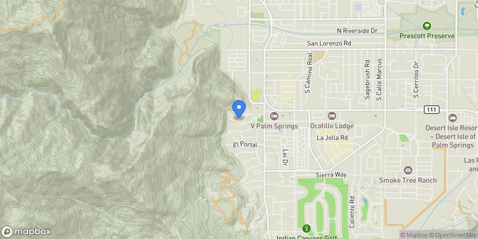 Map showing 1 Ridge Road, Palm Springs, California, United States.