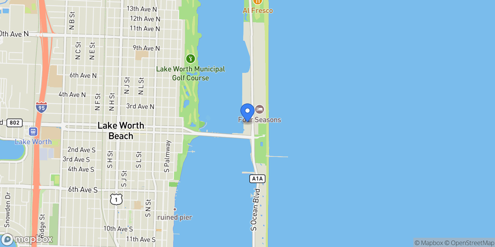 Map showing 2860 S Ocean Boulevard Unit# 205, Palm Beach, FL 33480, Palm Beach, Florida, United States.