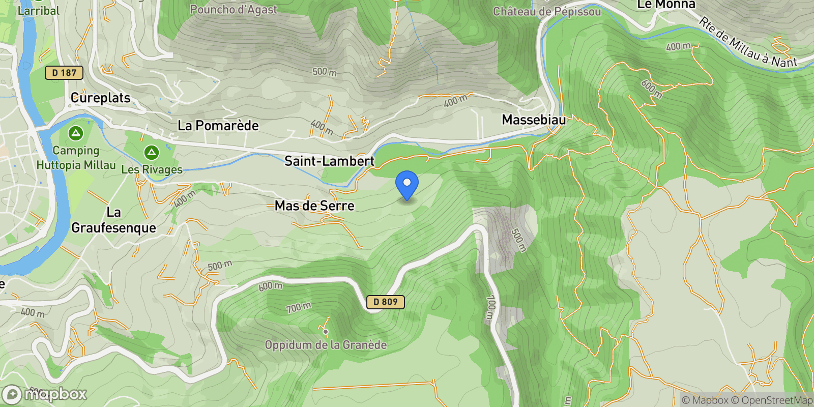 Map showing Millau, Occitanie, France.