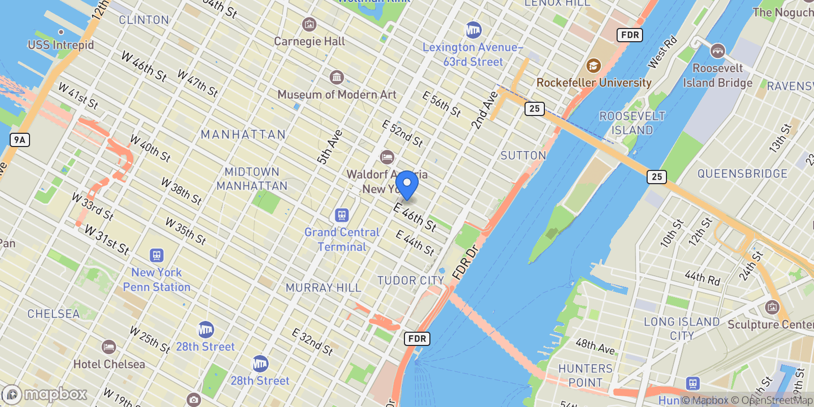 Map showing 210 East 47th Street 8G, New York, NY 10017, New York, New York, United States.