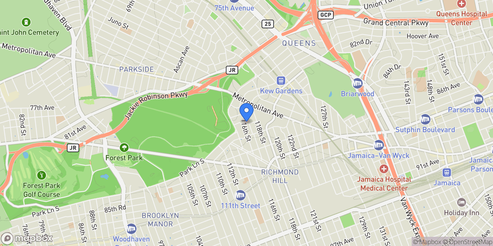 Map showing 116-11 Curzon Road 1A, Queens, NY 11418, New York, New York, United States.