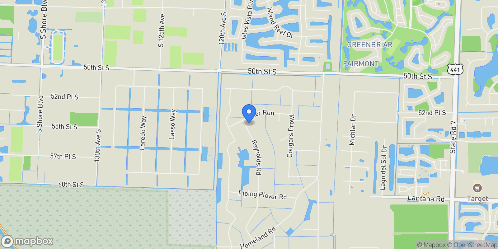 Map showing 11780 Otter Run, Wellington, Florida, United States.
