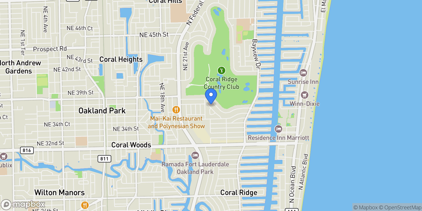 Map showing 2601 NE 37th St, Fort Lauderdale, Florida, United States.