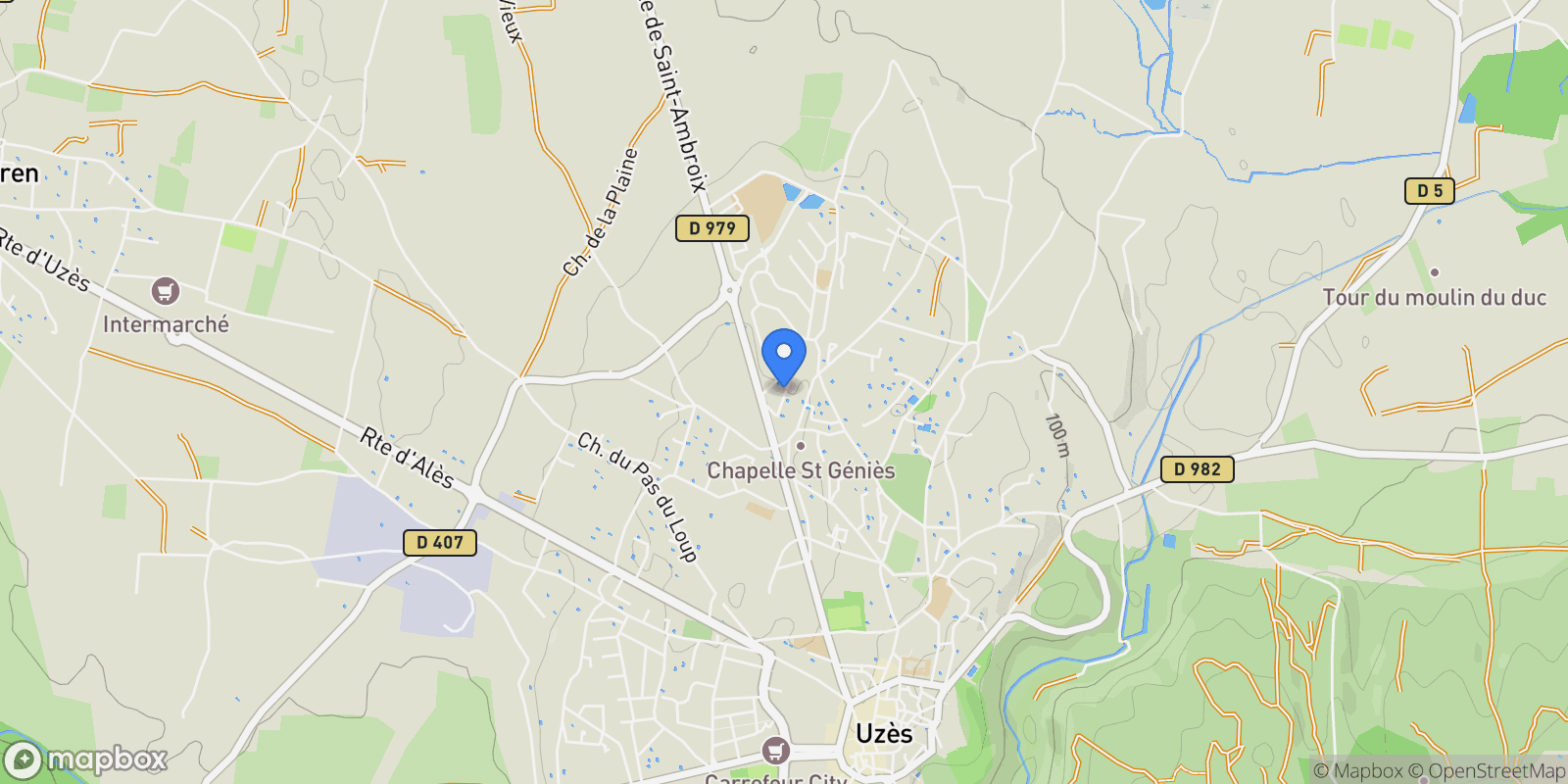 Map showing Uzès, Occitanie, France.