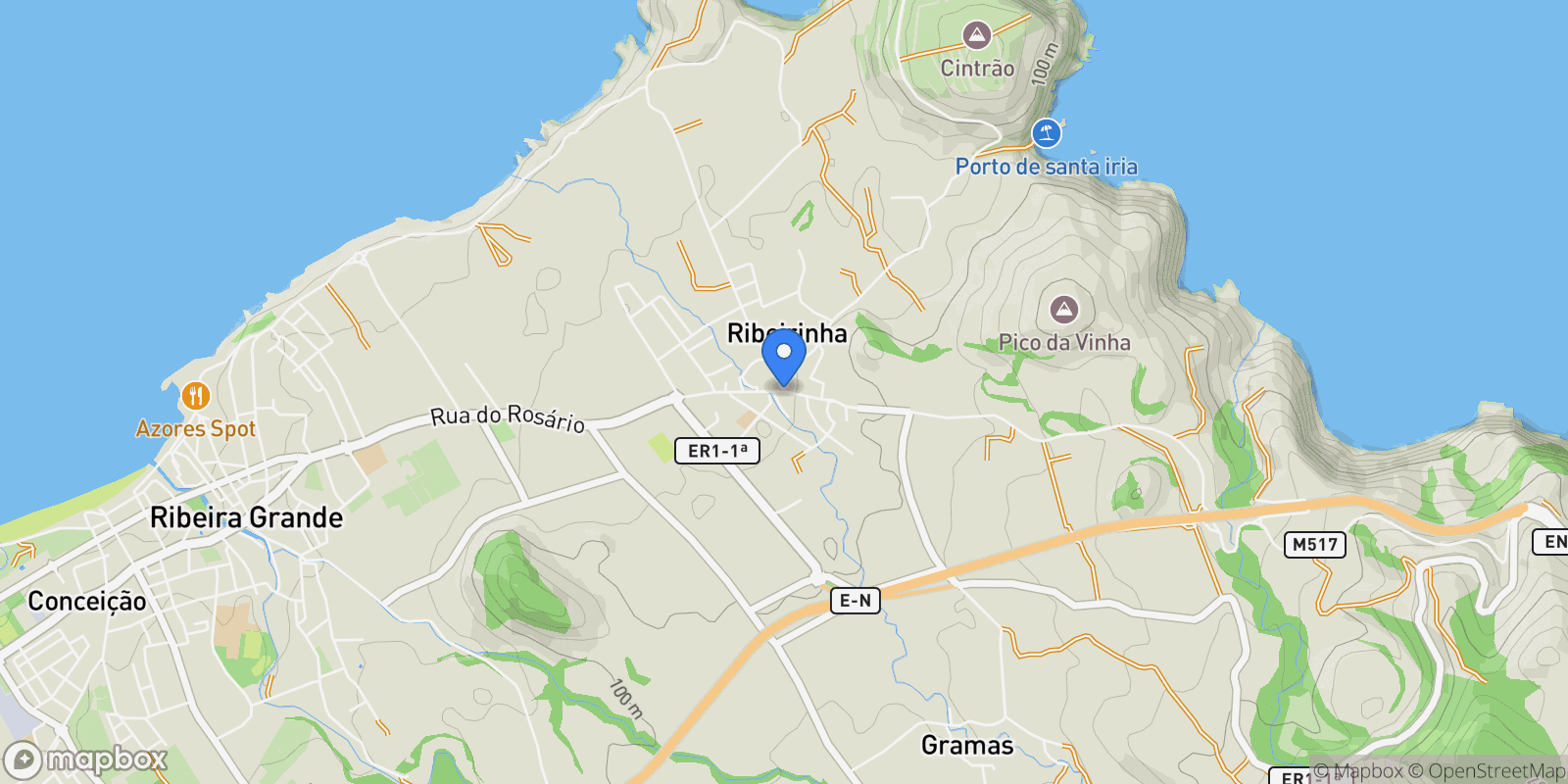 Map showing 9600 Ribeirinha, Portugal, Ribeirinha, Azores, Portugal.
