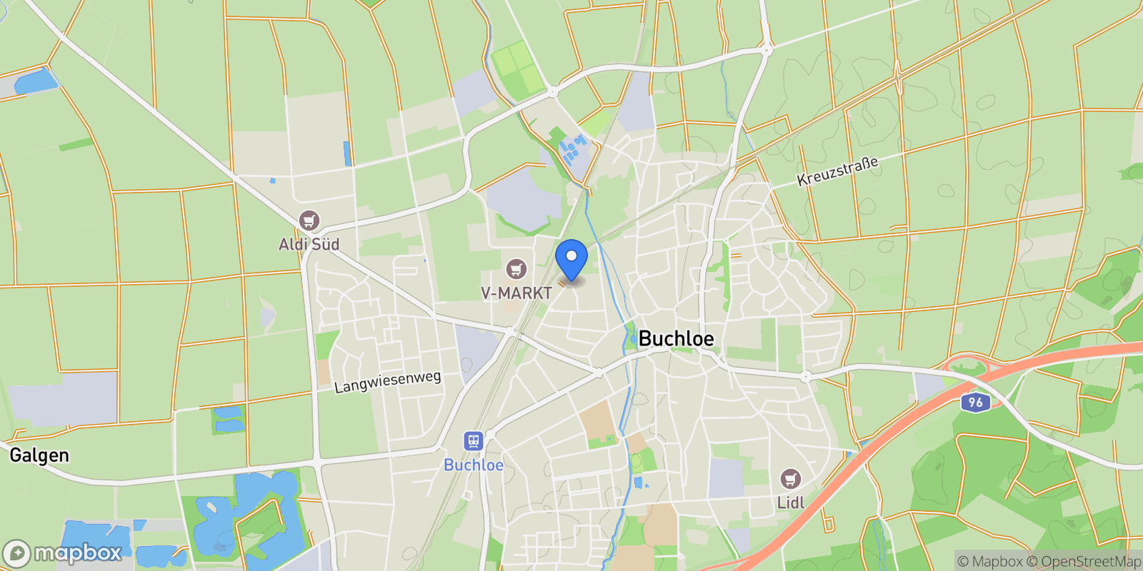 Map showing 86807 Buchloe Heinz-Strachowitz-Str., Buchloe, Bavaria, Germany.